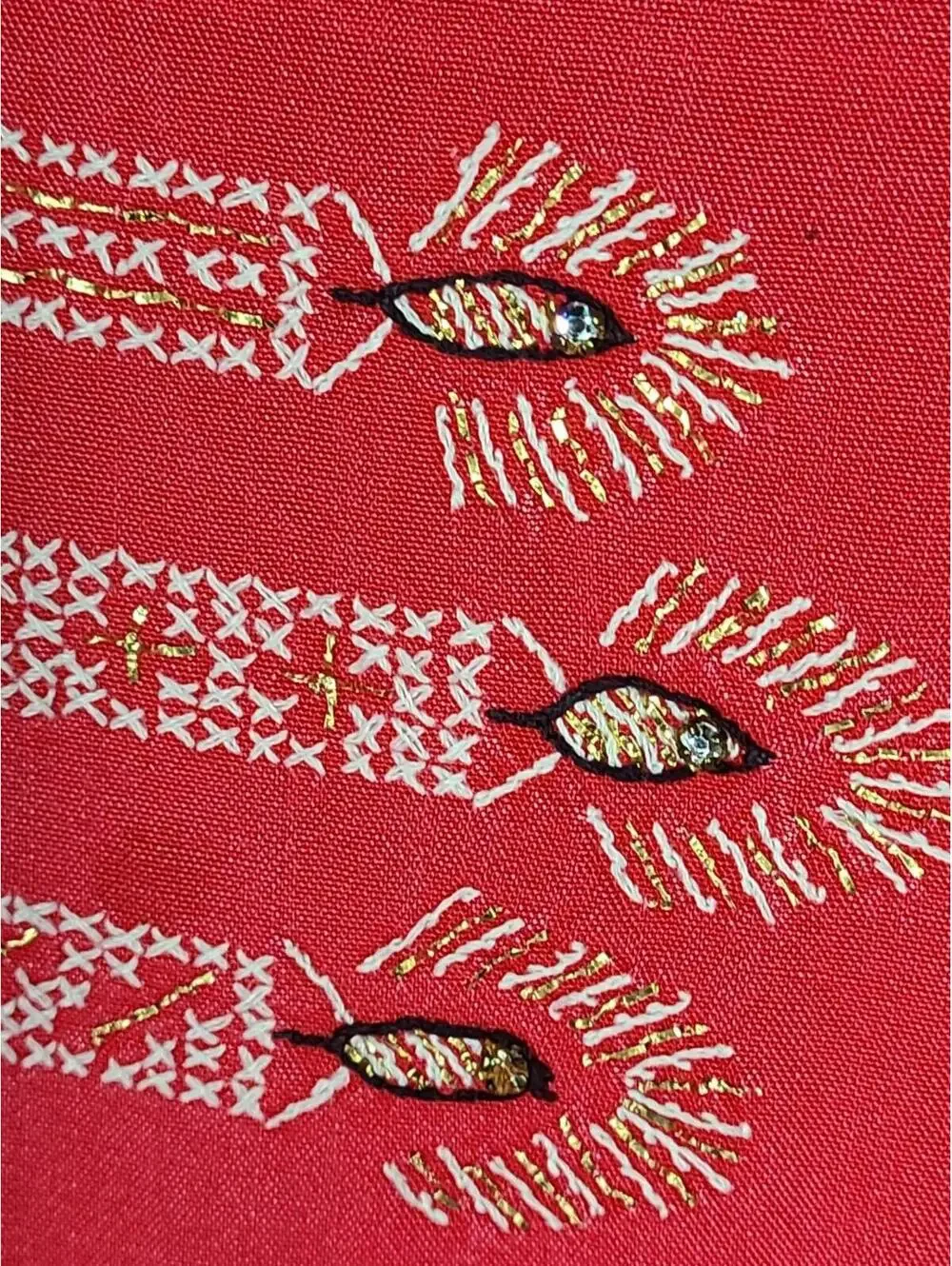 Vintage 50s Tablecloth Rhinestone Hand Embroidery Sparkle Candles Holiday 60x92